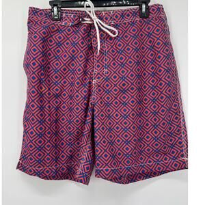 Trunk Mens Boardshorts Size Large Red Blue All Over Print Swim Trunks Surf Beach